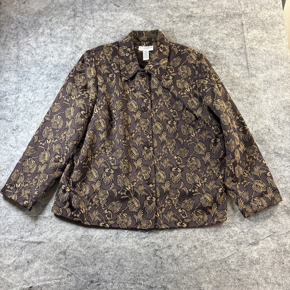 Vintage Sag Harbor Jacket Women's 22W Brown Tapestry Floral Boho Artsy